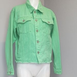 Women's Size Small Denim Jean Jacket Cotton Green Spring